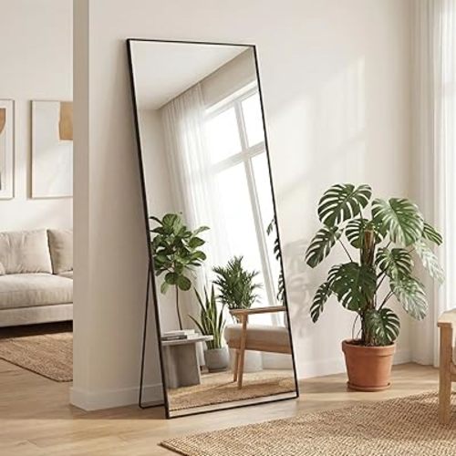 DUMOS Full Length Mirror 24"x 65.1" for Bedroom, Full Body Mirror with Stand, Hanging or Leaning for Wall, Aluminum Alloy Thin Frame Floor Standing for Living Room, Long, Black