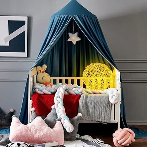 KOGITI Bed Canopy for Girls, Soft Smooth Playing Tent Canopy Girls Room Decoration Princess Castle, Dreamy Mosquito Net Bedding, Extra Large Full Queen Size Bed Canopies Decorate (Calcium Blue)