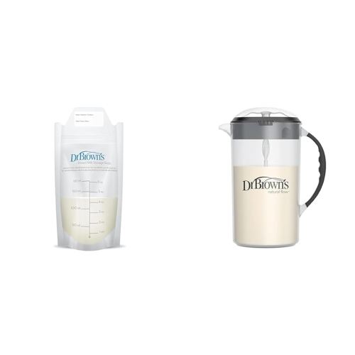 Dr. Brown’s Breast Milk Storage Bags, 100 Count 6 oz Bags & Formula Mixing Pitcher, 32oz, BPA Free