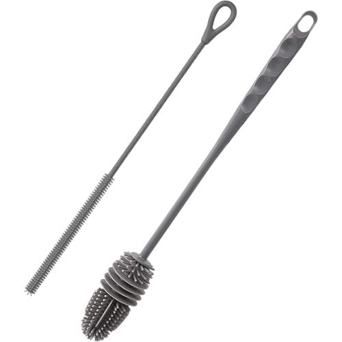 2-Piece Silicone Cleaning Brush Kit, Reusable Water Bottle Straw Cleaner Brushes, Silicone Straw Brushes & Bottle Brush – Bendable Pipe and Crevice Cleaning Brushes for Straws and Water Bottles