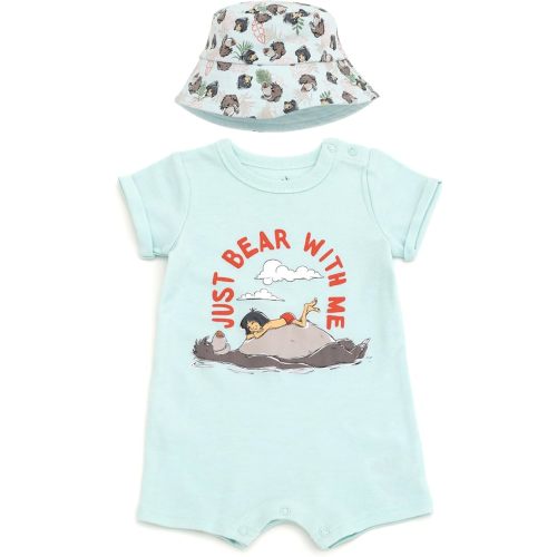 Disney Baby Romper and Reversible Bucket Sun Hat Outfit Set Newborn to Infant Sizes (Newborn - 24 Months)