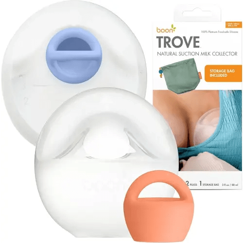 Boon Trove Silicone Manual Breast Pump Set - Hands Free Breast Milk Collector - Includes Polyester Travel Pouch - Breastfeeding Essentials - 2 Count
