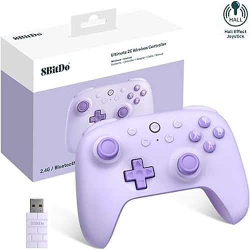 8Bitdo Ultimate 2C Wireless Controller (Hall Effect Joystick Update) for Windows PC and Android, with 1000Hz Polling Rate, Remappable L4/R4 Bumpers, Rumble Vibration and Turbo Function (Purple)