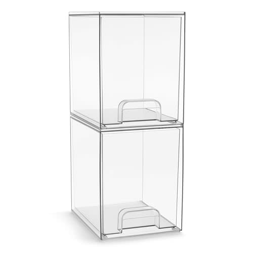 Sorbus Clear Stackable Storage Drawers (2 Pack, 7.6'' Tall) | Acrylic containers with pull-out bins keep cosmetics, brushes and daily items sorted on bathroom counters or in cabinets.