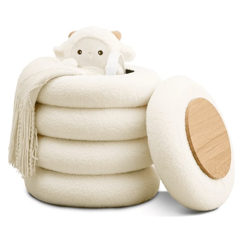 Casa Pura Furniture Plush Round Storage Ottoman with Lid, Soft Upholstered Footrest Stool with Hidden Storage, Modern Cozy Ottoman for Living Room, Bedroom & Lounge