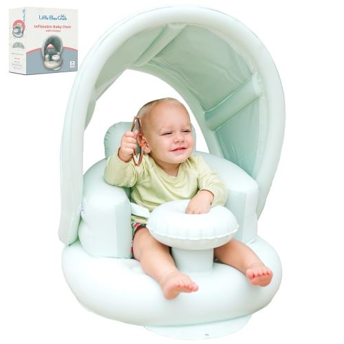 Inflatable Baby Seat for 3-36 Months w/Built-in Pump & Detachable Canopy, Sit Me Up Floor Seat for Baby w/Safety Straps, Inflatable Infant Chair, Blow Up Chair for Indoor/Outdoor, Travel