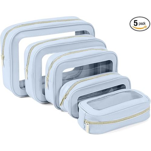5PCS Clear Toiletry Bag,TSA Approved Travel Makeup Pouch with Zipper for Cosmetics and Toiletries，Diaper Bag Organizer Pouch Set，Women's Purse Organizer and Clear Car Bag