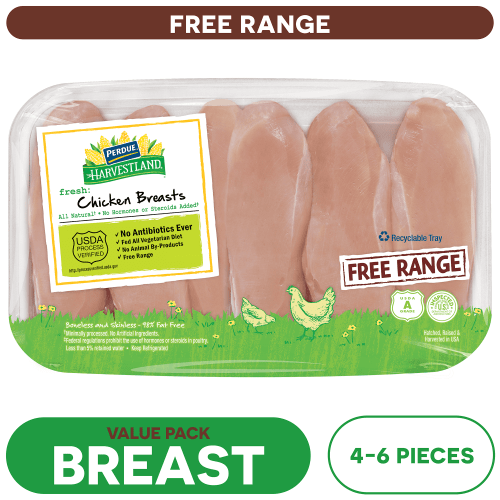 Perdue Harvestland, Free Range, Fresh Boneless Chicken Breast, 2.75-3.6 lb. Tray