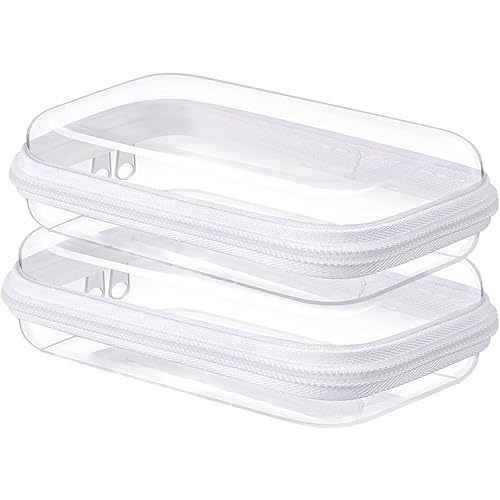 2PC Small Clear Hard Shell Plastic Zipper Case, Double Zippers Hard Clear Zipper, Used for Storing Snacks Makeup Tools and Toiletries