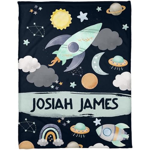 Zocoshi Personalized Boy Blanket Astronaut Space Baby Boy Blanket Custom Baby Blanket Baby Gift Custom Baby Blanket Blanket Fleece