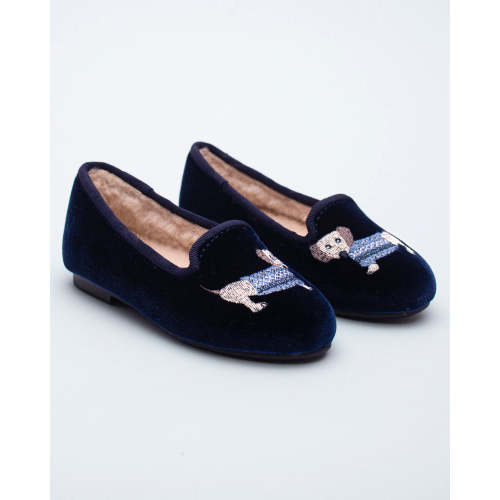Embroidered Slipper Navy Velour Dachshund – Fleurisse by Spring Flowers
