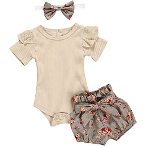 KANGKANG Baby Girl Clothes Ruffle Romper Floral Short Pants Summer Outfits Cute Baby Girl Clothes