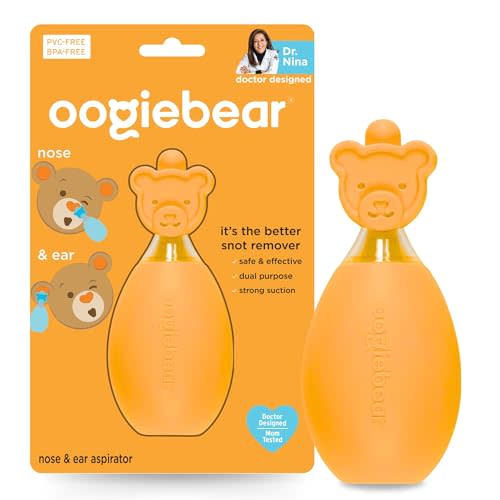 oogiebear: Baby Nasal Aspirator - Safe Booger & Earwax Remover for Newborns, Infants, Toddlers - Better Syringe, Airtight Suction, Nose Sucker - Essential Baby Stuff, Diaper Bag Must-Haves, Orange