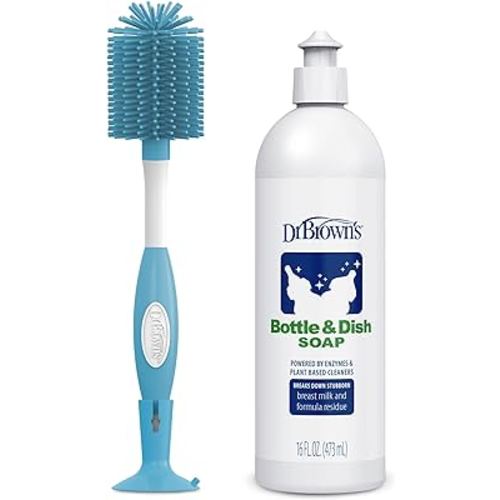 Dr. Brown's Reusable Soft Touch Baby Bottle Cleaning Brush, Blue 1-Pack & Fragrance-Free Dish Soap, 16oz