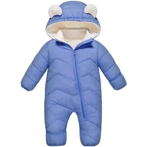 Funnycokid Baby Snowsuit Infant Winter Puffer Coat Newborn 0-24M Hooded Jumpsuit Bodysuits Kids Unisex Outdoor Clothes