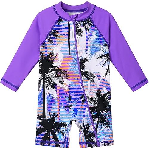 HUAANIUE Baby/Toddler Girls Long Sleeve Zipper Closure Swimsuit One Piece Swimwear with UPF50+ Sun Protection