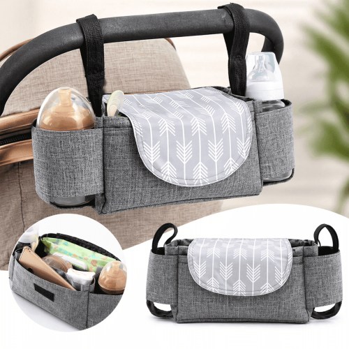 Stroller Organizer Bag with Bottle Holder, Large Storage Hanging Diaper Bag for Baby Stroller Accessories, Oxford Fabric