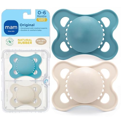 MAM Original Matte Baby Pacifier 0-6 Mths, Natural Latex Nipple, 2 Pk