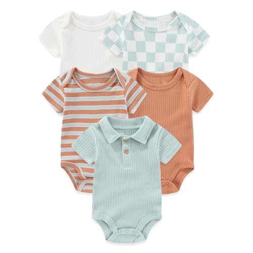 falianni Four Seasons Baby Boy Girl Bodysuits 5-Pack Cotton Comfort Short Sleeve Baby Clothes Soft Infant Outfits
