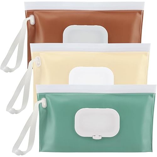 Wipes Dispenser, 3pcs Portable Baby Wipe Case, Baby Wipes Container, Refillable Baby Wipes Container, Wipe Holder, Reusable Wet Wipe Pouch for Outdoor Camping Hiking