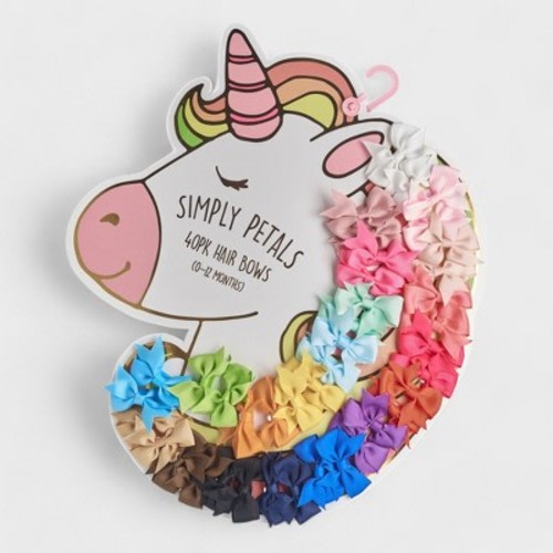 Simply Petals 40-Pack Unicorn Themed Hair Bow Set - Assorted Baby Bows for 0-12 Months, Colorful Clips for Infants, Girl, 40pcs