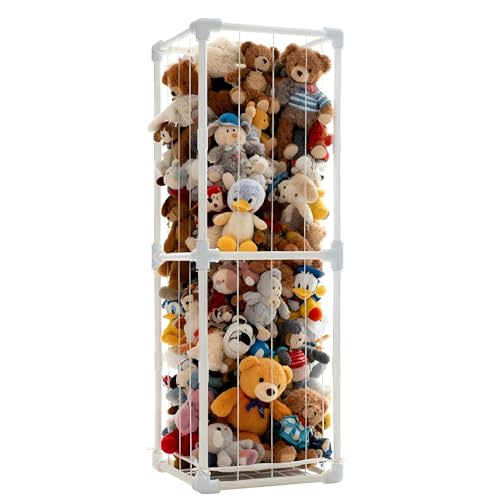 Stuffed Animal Storage Organizer, 58" Extra Large Zoo Cage for 80+ Plushies, Upgraded Quick-Lock Vertical Toy Holder for Kids Room & Playroom (White)