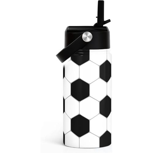 Soccer Water Bottle with Straw Lid 12oz for Boy Kids Children, Insulated Cups for Sport Travel, Gifts for Birthday Back to School Christmas