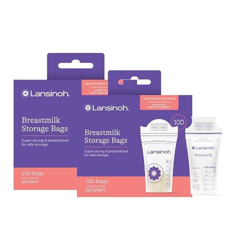 Lansinoh Breastmilk Storage Bags, 300 Count, Baby Essentials, Fast Freeze & Thaw Breast Milk Bags for Baby Bottle Feeding, Superior Strength & Stretch, 6 Ounce