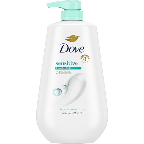 Dove Body Wash with Pump Sensitive Skin For 24hr Lotion-Soft Skin Moisturizing Skin Cleanser Gentle Hypoallergenic Formula with No Sulfates No Parabens 30.6 oz