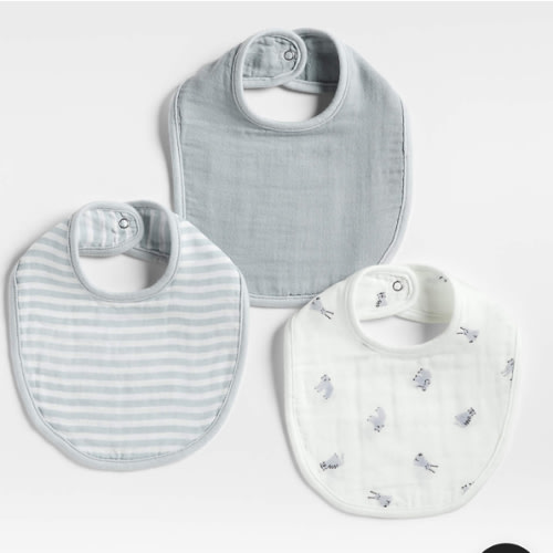 Baby's First Blue Mini Animal Organic Cotton Gauze Baby Bib, Set of 3