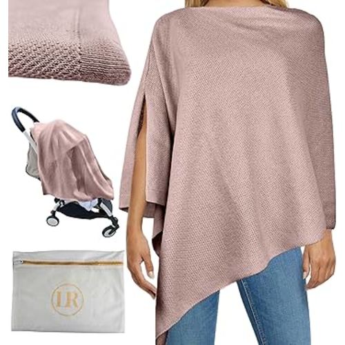 Little Rou Peekaboo Nursing Cover Up for Breastfeeding - Breathable Knit - Soft Organic Cotton & Cashmere Breast Feeding Poncho for Women - Privacy Feature - Includes Mesh Laundry Bag (Mauve)