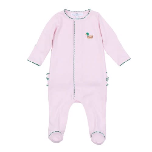 Mini Mallard Embroidered Ruffle Footie - Pink
