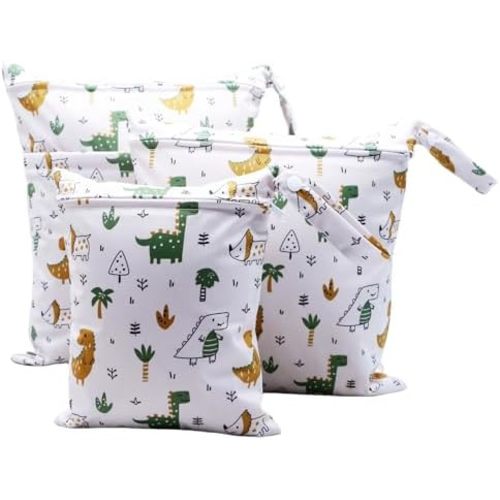 3pcs Cloth Diaper Wet Dry Bags Waterproof Reusable with Two Zippered Pockets Travel Beach Pool Daycare Soiled Baby Items Yoga Gym Bag for Swimsuits or Wet Clothes (rainbow)