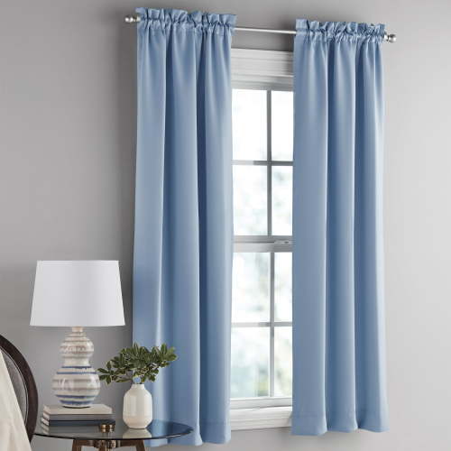 Mainstays Blackout Curtain Pair Blue Quartz 30”W x 63”L Polyester Room Darkening