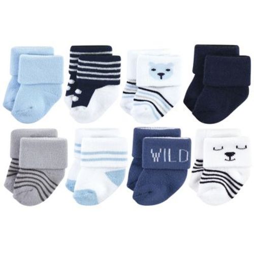 Hudson Baby Basics Infant Baby Cozy Terry Socks 8-Pack, Woodland Cub, 0-6 Months
