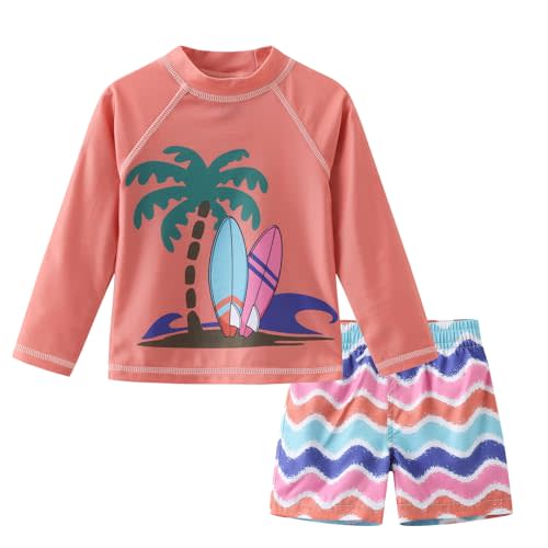 Toddlers and Baby Boys Rash Guard Swim Set for Boys Long Sleeve Bathing Suits with Swim Trunks Two Piece Swimwear