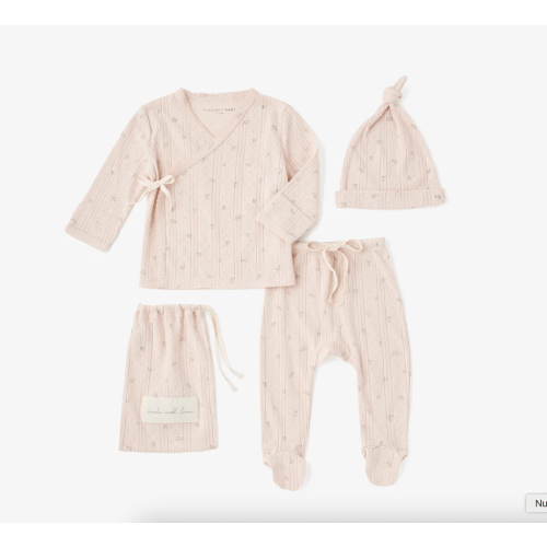 White Floral Organic Cotton Pointelle Layette 3 Pc Gift Set size newborn
