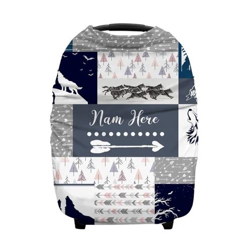 Personalized Baby Car Seat Cover for Boys Girls, Custom Nursing Covers for Breastfeeding with Name, Infant Stroller Cover, Baby Carseat Canopy for Newborn, Multiuse Car Seat Canopies, Wild Wolf