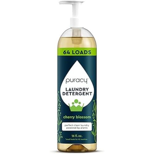 Puracy Laundry Detergent - Enzyme-Powered Liquid Laundry Detergent Concentrate, Natural LaundryDetergent Seen on TikTok, Non-Toxic (Cherry Blossom, 16 fl oz, 64 Loads)