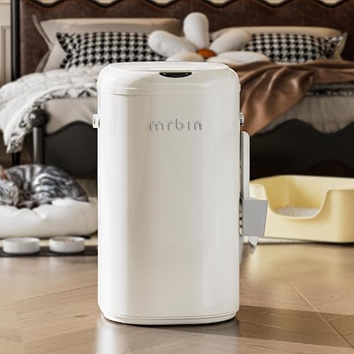 MRBIN Cat Litter Trash can Adsorption Metal, 30L / 7.9gal Automatic Absorbing Bag Diaper Pail, Garbage Bin with Wheels, cat Poop Odor Control Litter Box, Motion Sensor