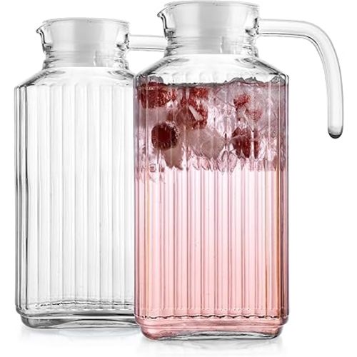 Home Essentials & Beyond Fridge Pitcher Set of 2 - 60 OZ. Glass Water Pitcher With Lid, Practical and Easy to Use, Great for Lemonade, Iced Tea, Milk, Cocktails and More Beverages