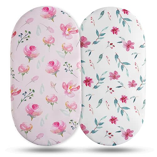 Soarwg Kids Bassinet Sheets, Bassinet Sheets for Baby Girl, Bassinet Sheet Neutral Fit for Rectangle, Round, Oval, Hourglass Bassinet Mattress, Flexible for Different Bassinet Pad/Mattress, 2 Pack