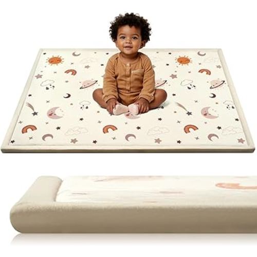 STARUIA Baby Play Mat for Floor, 1.1" Thick Memory Foam Tummy Time Mats, Soft Flannel Nursery Rug, Non Slip Crawling Mat for Toddlers, Kids, Playpen, Tatami Style for Living Room(59" X 79", Sky)