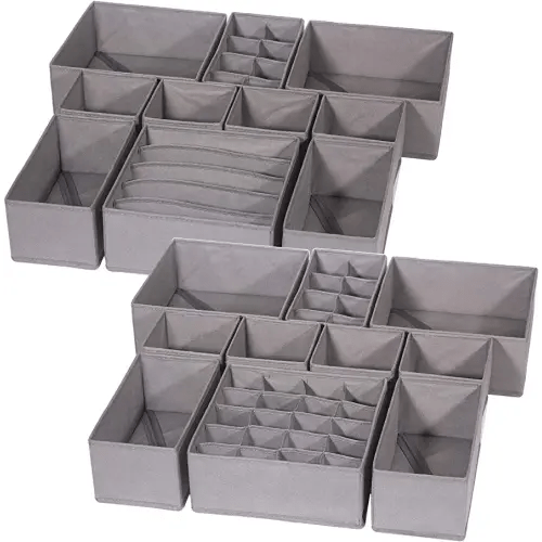 DIOMMELL 21 Pack Foldable Cloth Storage Box Closet Dresser Drawer Organizer Fabric Baskets Bins Containers Divider for Baby Clothes Underwear Bras Socks Lingerie Clothing,M Grey 11-4249