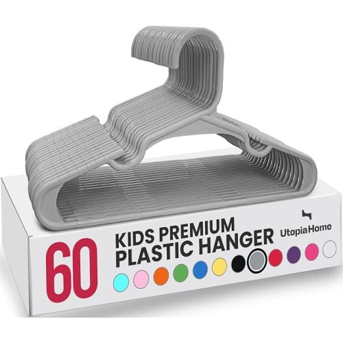 Utopia Home 60 Pack Kids Hangers - 11.5 Inch Plastic Baby Hangers for Closet - Childrens Hanger for Clothes & Infant Hanger for Closet - for Everyday Standard Use (Gray)