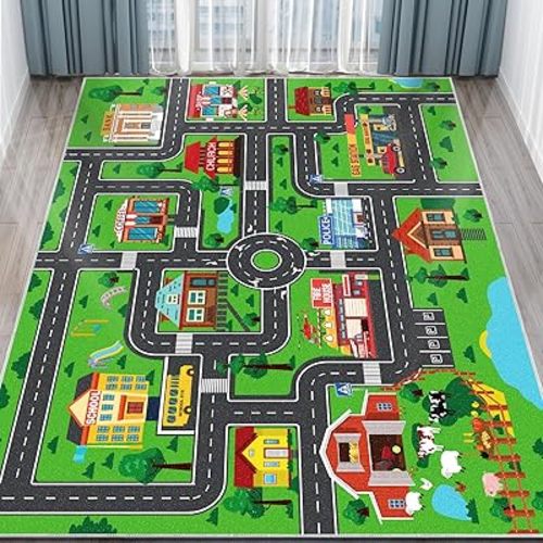 Kids Carpet Car Play Rug, City Life Traffic Road Kids Rug Playmat,Non Slip Children Educational Game Car Mat Area Rug for Playroom Baby Toddler Boys Bedroom Classroom (78.7X59 INCH, Style 1)