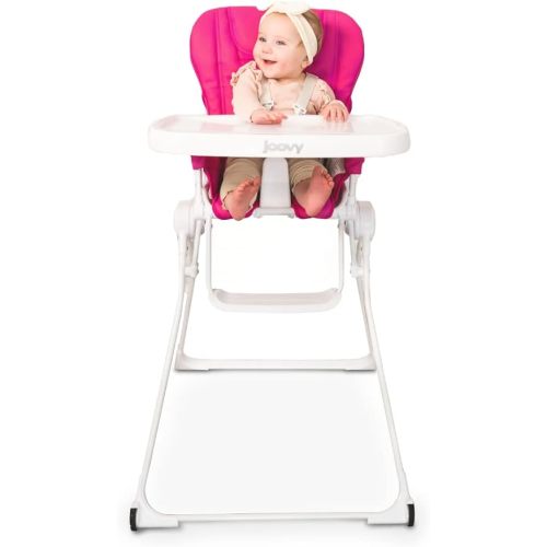 Joovy Nook NB High Chair Featuring Four-Position Adjustable Swing Open Tray, 3-Position Reclining Seat, and Front Wheels for Added Mobility - Folds Down Flat for Easy Storage, Pink Crush