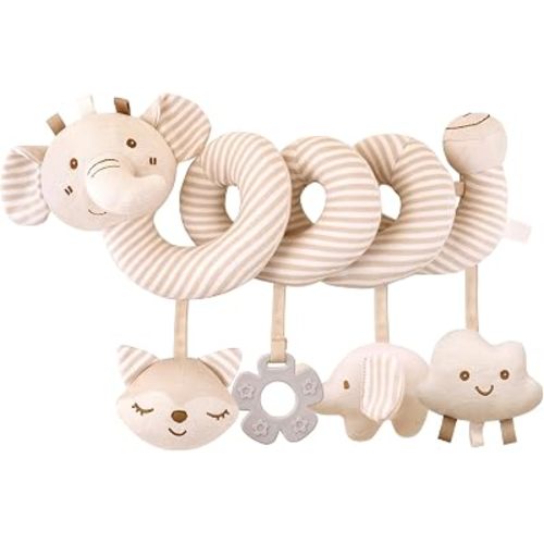 Carseat Toy Organic Cotton Spiral Car Seat Toys for Babies, Beige