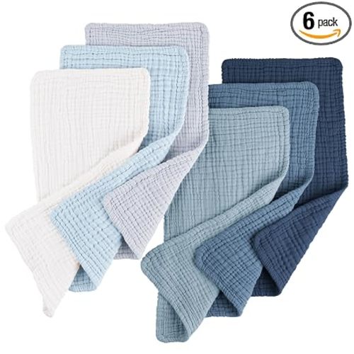 Muslin Baby Burp Cloths - 6 Pack (Navy)