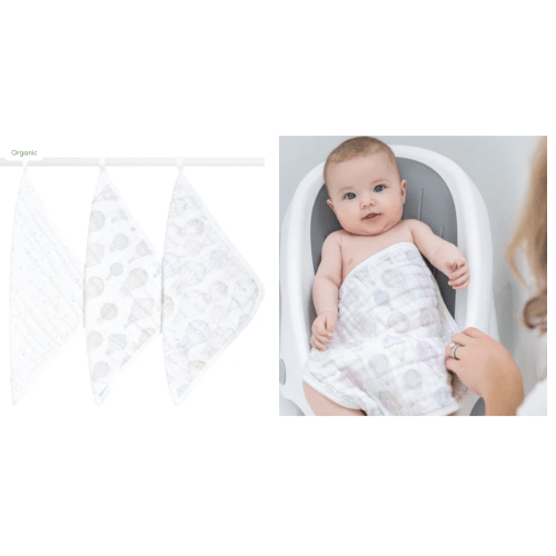 Organic Cotton Muslin Washcloths 3 Pack in above the clouds | aden + anais
